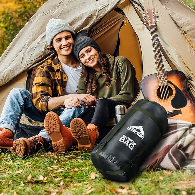 MEREZA Double Sleeping Bag for Adults Mens with Pillow XL Queen Size Two Person Sleeping Bag for All Season Camping Hiking Backpacking 2 Person Sleeping Bags for Cold Weather &amp Warm
