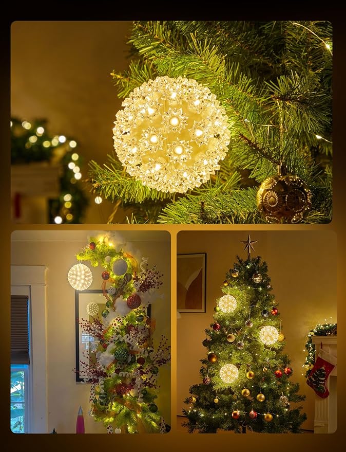 Brightown Outdoor Christmas Decorations-Starlight Sphere Replaceable Bulbs with Add-On Plug Lighted Sphere Balls for Trees Party Wedding Patio Indoor Decorations 6in-2pc 100 LED(Warm White)