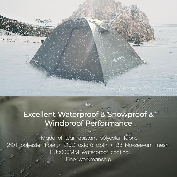 1/2 Person Backpacking Tent for 4 Season Winter Ultralight Extreme Cold Weather Tents for Camping Easy Setup Waterproof Double Layer Tent for Family Outdoor Hiking Mountaineering