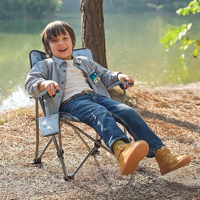 Busy Bee Oversized Kids Camping Chair with Cup Holder High Back Toddler Chair Kids Folding Chair Perfect for Beach &amp Outdoor Supports 150 Lbs.