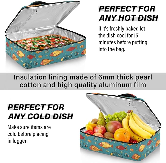 Casserole Carrier Cute FishInsulated Casserole Carrier for Hot or Cold Food Thermal Lunch Tote for Potluck Parties Picnic Beach Fits 9 x 13 Inches Baking Dish