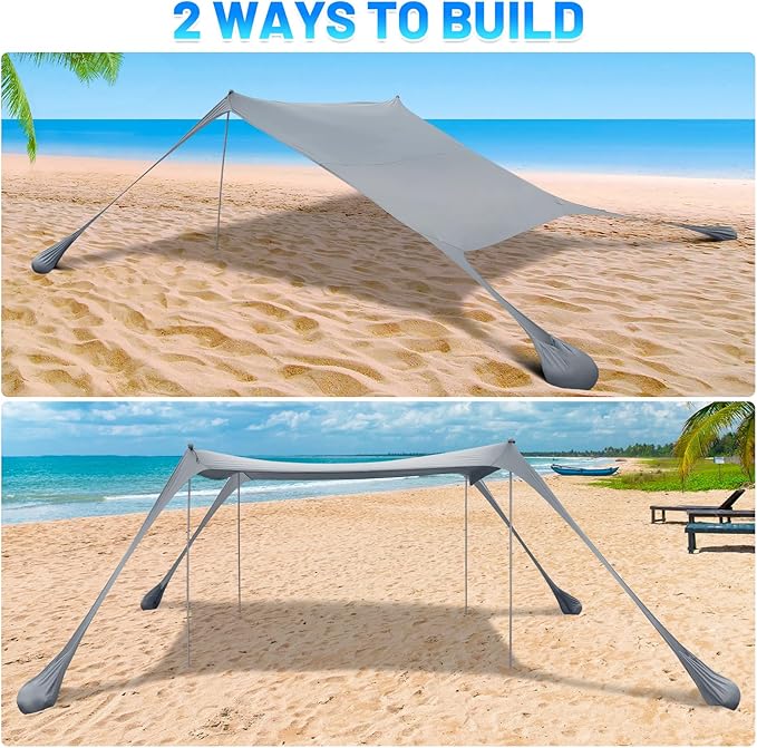 BOTINDO Family Beach Tent Canopy Sun Shade Pop Up Grande Beach Tent Sun Shelter Stability 4 Poles with Portable Carry Bag Outdoor Shade for Fishing Backyard Camping