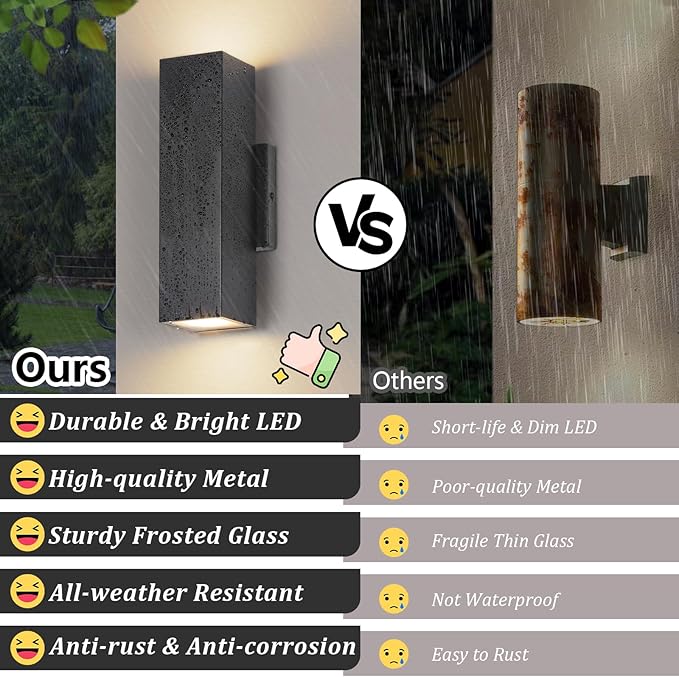 BesLowe 2-Pack Outdoor Wall Lights LED Up and Down Lights Outdoor Modern Wall Sconces Porch Light Black Exterior Lighting Fixtures Wall Mount Outside Lights for House Front Door Garage 3000K