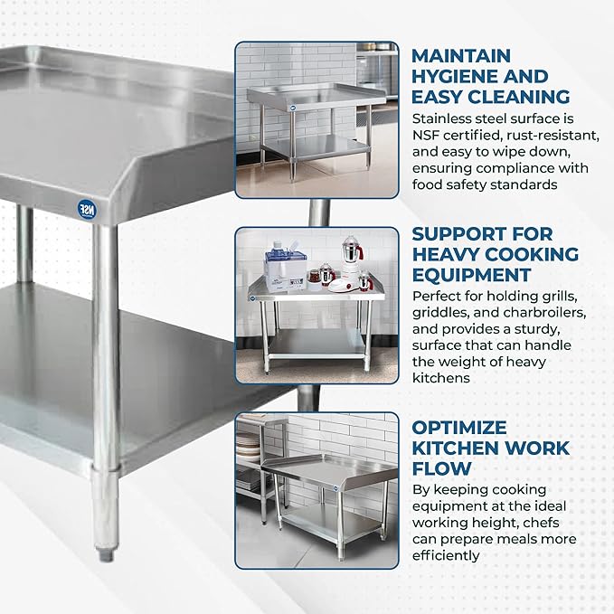 NSF Certified 18 Gauge Heavy Duty Stainless Steel Equipment Grill Stand with Undershelf for Kitchens Utility Rooms Caterers &amp Auto