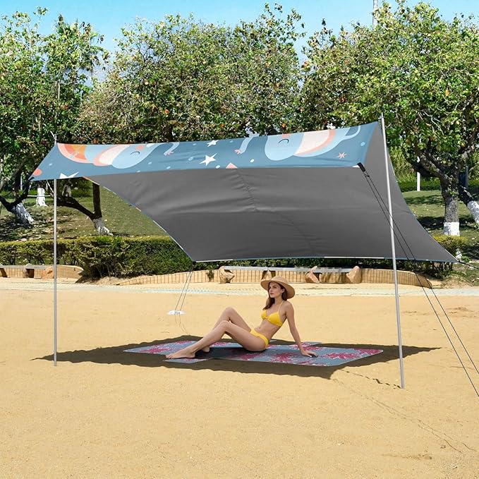 Elephants Camping Sun Shelter Beach Tent Portable Beach Sun Shade Outdoor Canopy for Camping Trips Fishing Picnic