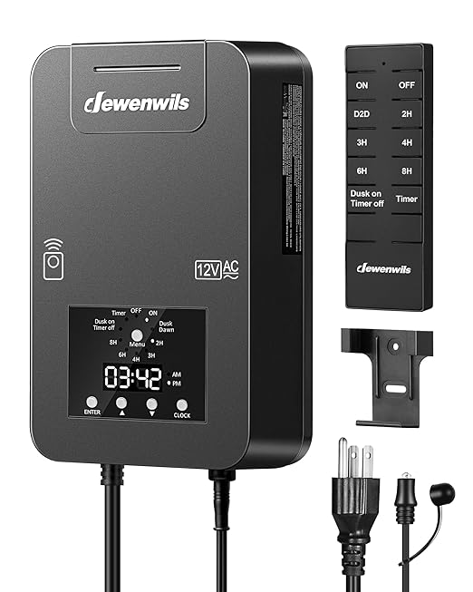 DEWENWILS 300W Low Voltage Landscape Transformer Photocell Sensor &amp Timer 120V AC to 12/14V AC Landscape Lighting Transformer Outdoor Weatherproof for Spotlights Garden Lights