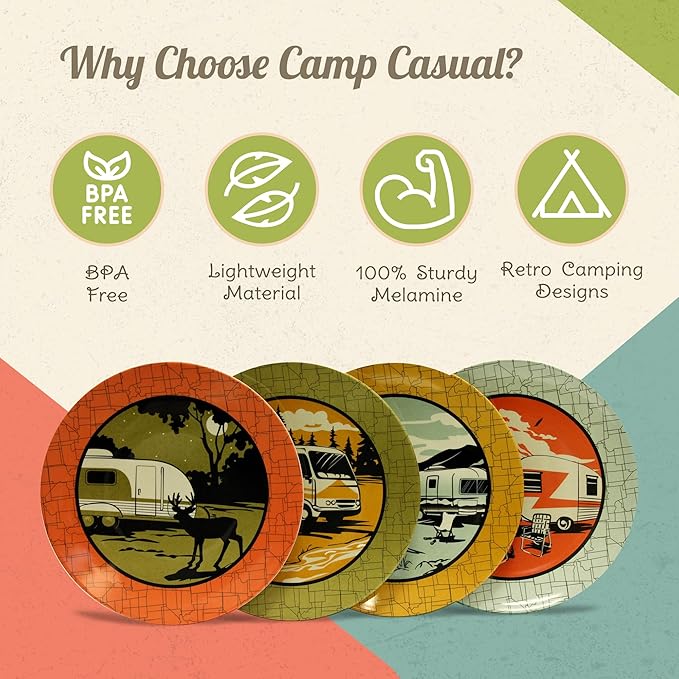 Melamine Plates &amp Bowls Set - 12-Piece Dish Set for Indoor &amp Outdoor Dining - BPA Free Top Shelf Dishwasher Suitable Dinnerware Set - Sturdy Melamine Dinnerware Sets - Camping Dishes by Camp