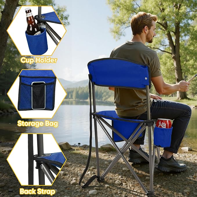 Northroad 2 Pack Tripod Camping Chairs Portable 3 Legged Folding Tripod Stool Seat with Backrest Small Compact Lightweight Tripod Chair for Adults Fishing Hunting