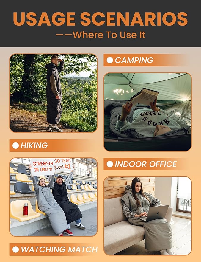 Adult Wearable Sleeping Bag with Hoodie Sleeveless Design Adjustable Drawstring Waterproof Wearable Sleeping Bag Ideal for Camping Cold Weather