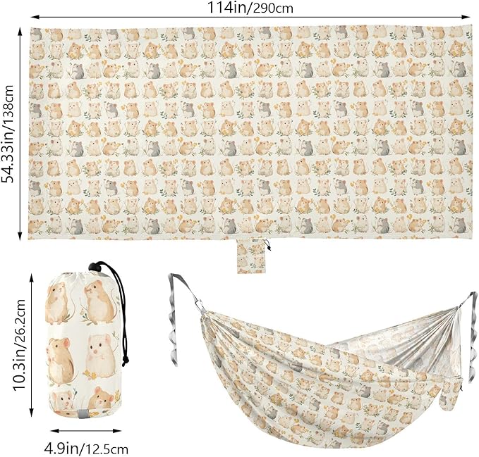 Cute Beige Mouses Outdoor Hammock with Tree Straps Hammock for Tree for Outside Camping Essentials