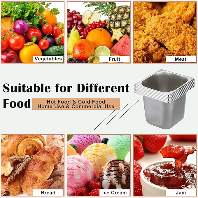 BSTKEY 12 Pack 1/6 Size 6 Inch Deep Hotel Pan Stainless Steel Steam Table Pans Stackable Catering Pan Commercial Food Pans for Kitchen Restaurant Buffet Party Supplies