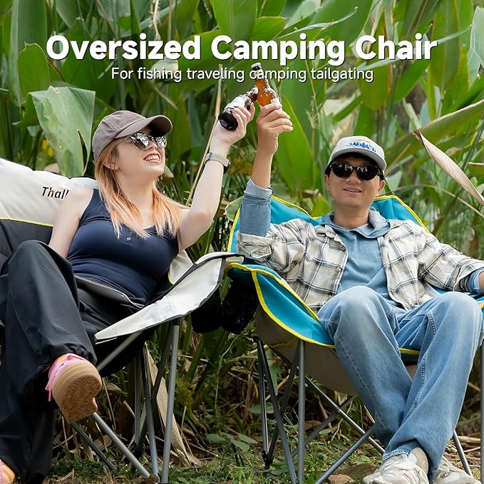 Oversized Camping Chair for Adults – Heavy Duty Folding Chair with Cup Holders Storage Pocket &amp Carry Bag – Outdoor Padded Camp Chair for Camping Backyard Fishing &amp Sports – Supports 400lbs