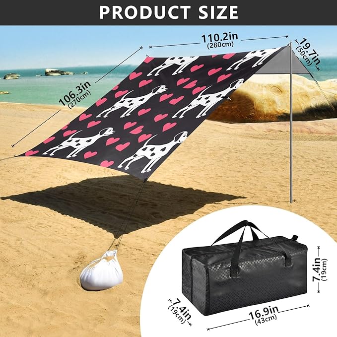 Spotted Dog Camping Sun Shelter Beach Tent Portable Beach Sun Shade Outdoor Canopy for Camping Trips Fishing Picnic