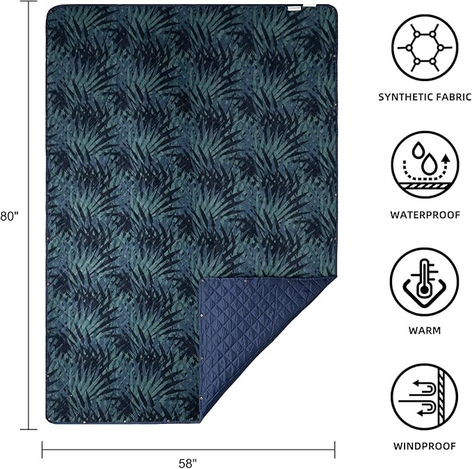 Large Outdoor Waterproof Blanket Extra Thick Fleece Stadium Blanket for Camping Car Pet Picnics - Windproof Wearable Machine Washable 80 x 58 (Jungle)