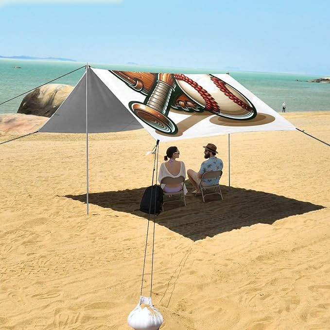 ALAZA Baseball Bat Glove Beach Tent Sun Shelter UPF50+ Protection Beach Shade Canopy w/ 4 Sandbags for Outdoor Camping Fishing Backyard Fun Picnic 10x9 ft