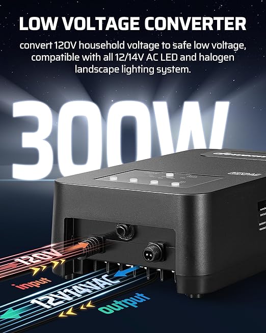 DEWENWILS 300W Low Voltage Landscape Transformer with Photocell Sensor &amp Timer 120V AC to 12V/14V AC Weatherproof Outdoor Landscape Lighting Transformer for Garden Lights Spotlights Steplights