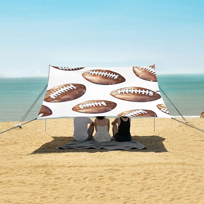 Rugby Tile Brown White Pattern Camping Sun Shelter Beach Tent Portable Beach Sun Shade Outdoor Canopy for Camping Trips Fishing Picnic