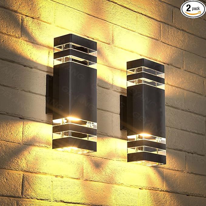 GEYANG Exterior Wall Light Fixture: 14W 3000K Waterproof Aluminum LED Wall Sconce with Bulb - Outdoor Lighting for Patio and Garden - Balcony and Garage Light - Durable Home Exterior Fixture - 2 Pack