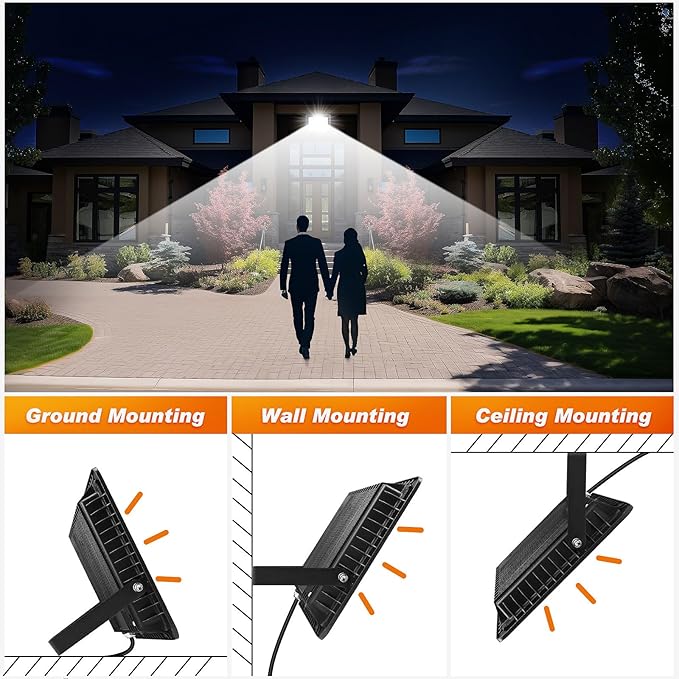 100W LED Flood Light Outdoor 2Pack 10000LM Super Bright IP66 Waterproof Outside Work Lights 6500K Daylight White Security Lights Plug in Flood Light for Yard Garage Garden Patio