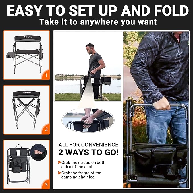 KingCamp 2-Pack Directors Camping Chair with Padded Folding Portable Seats Black