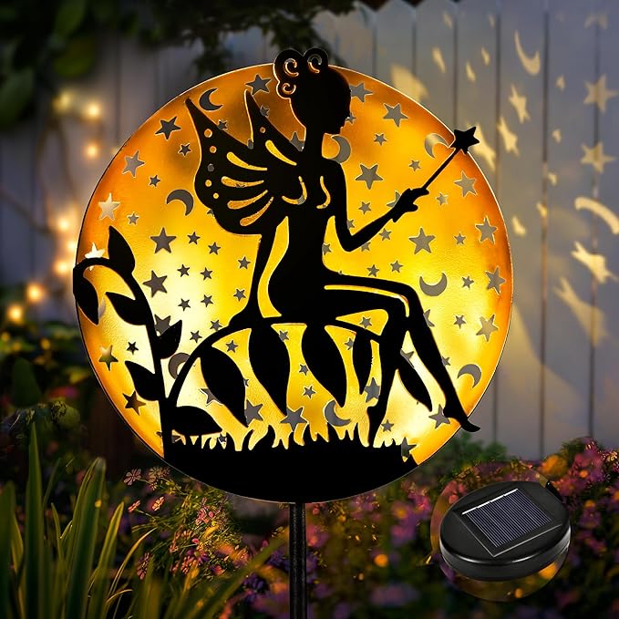 Solar Fairy Garden Lights Metal Fairy Sculpture Pathway Stakes Waterproof Outdoor Decorative Lights for Yard Patio Garden Porch Gifts for Women Mom 1 Pack