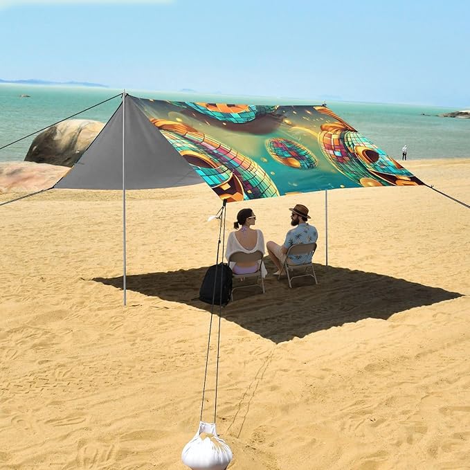 ALAZA Pumpkin Pop Art Beach Tent Sun Shelter UPF50+ Protection Beach Shade Canopy w/ 4 Sandbags for Outdoor Camping Fishing Backyard Fun Picnic 10x9 ft