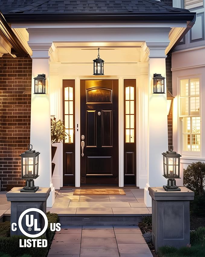 2 Pack Outdoor Post Lights Black Dusk to Dawn Post Lights Outside Waterproof Outdoor Column Lantern for House Garden Doorawy Backyard 100% Aluminum