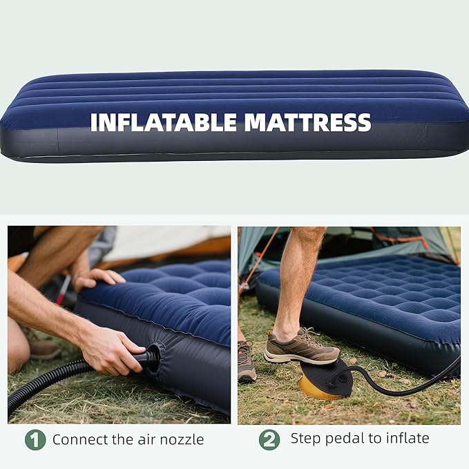 Outsunny Camping Tent Cot Folding Tent Cot Combo with Mattress Pillow Sleeping Bag Roller Carrying Bag Off Ground Travel Camp Cot for Hiking Backpacking