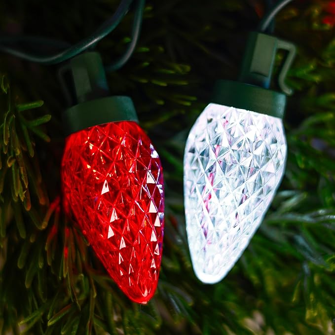 HAYATA Christmas Red White 50 LED Strawberry String Light - Fairy Xmas Decor Lighting for Outdoor Indoor Patio Party Home Wreath Garland Christmas Tree Decoration. (C9-Red White)
