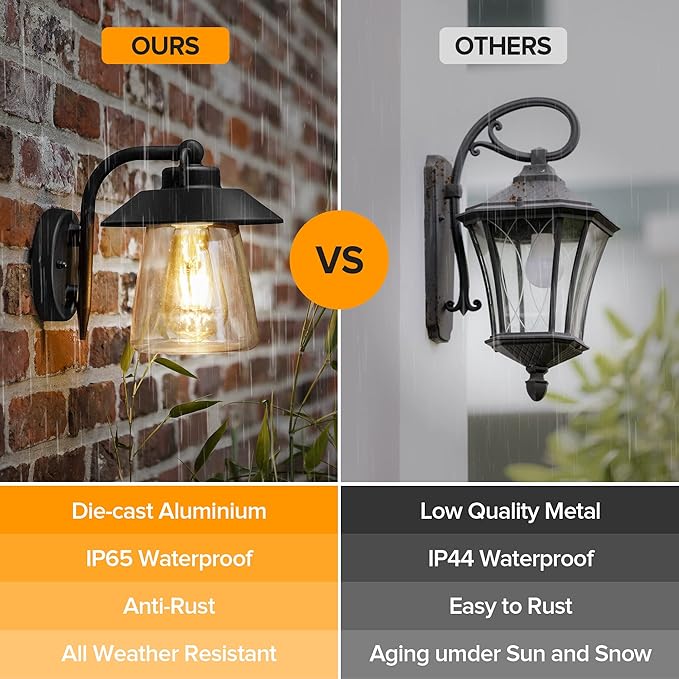 LUTEC 2 Pack Outdoor Indoor Exterior Light Fixture Farmhouse Barn Wall Sconce Matte Black Finish Anti-Rust Wall Mount Light Waterproof Wall lamp with Clear Glass for Porch Exterior Patio