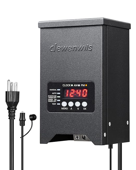 DEWENWILS 200W Low Voltage Landscape Transformer 120V to 12V/15VAC Landscape Lighting Transformer Dusk to Dawn Sensor &amp Timer Weatherproof Low Voltage Transformer for Spotlight Pathway Light