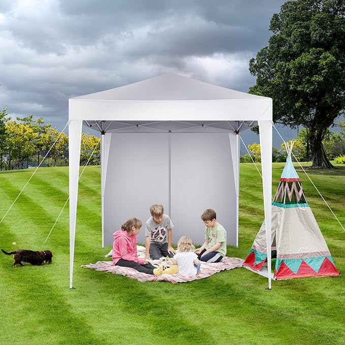 6.5x6.5ft Pop Up Canopy Tent Outdoor Tent Canopy Foldable Portable Canopies for Camping Patio Easy Up Gazebo Canopy with Carry Bag White