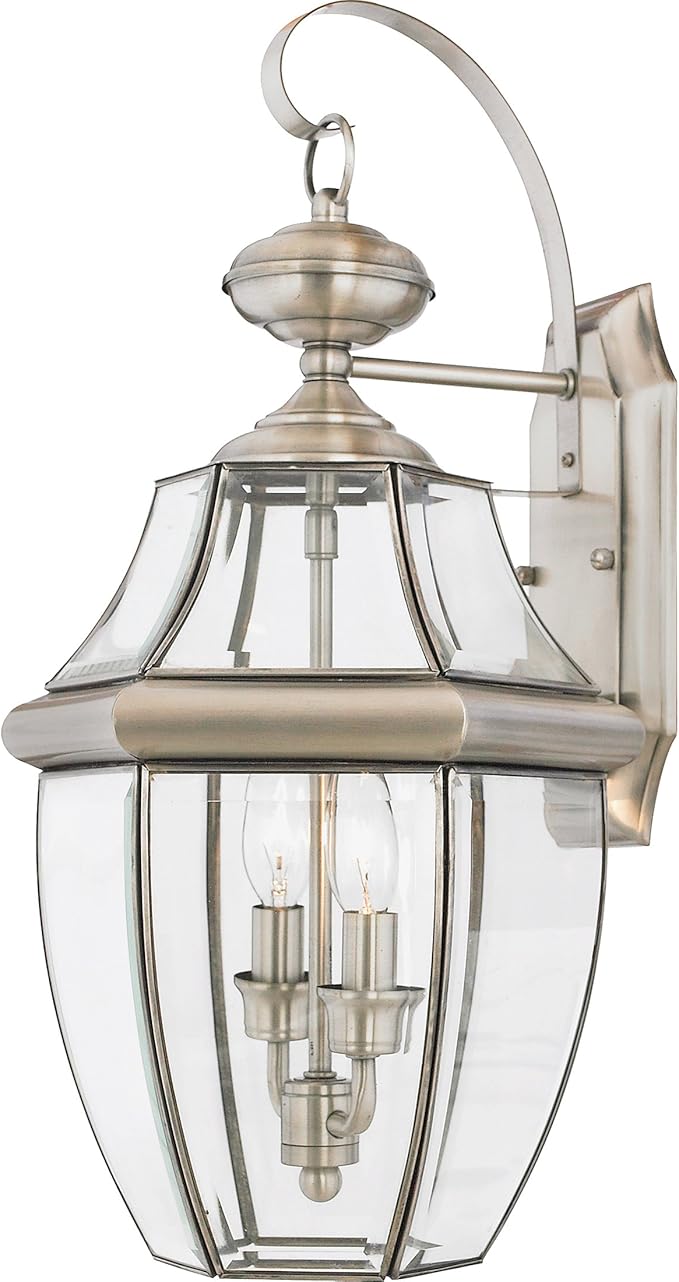 Quoizel Newbury 20 Outdoor Wall Lantern 2-Light Pewter with Clear Beveled Glass E12 Base French Country Style