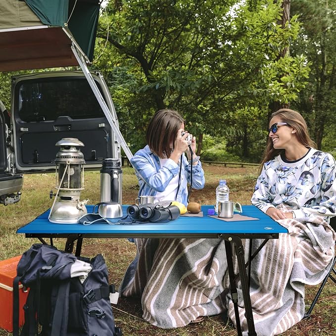 VILLEY Portable Camping Table with Adjustable Legs Lightweight Aluminum Folding Beach Table with Carrying Bag for Outdoor Cooking Picnic Beach Backyards BBQ and Party