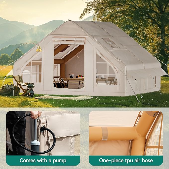 YITAHOME Inflatable Camping Tents 8 Person Blow Up Hot Tent with Pump and Stove Jack Easy Setup with Explosion Proof Valve Waterproof Oxford Air Glamping for Camping