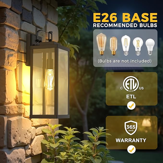 L LOHAS LED 2 Pack 17 Inch Large Size Dusk to Dawn Outdoor Light Fixture Matte Black Waterproof Anti-Rust Porch Lights Ourdoor Exterior Lighting Fixtures for Porch Doorway Garage ETL Listed