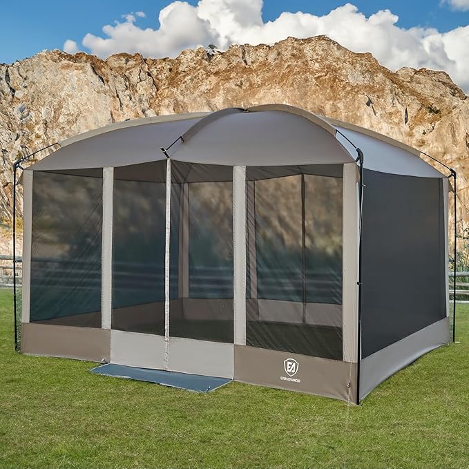 EVER ADVANCED Magnetic Screen House Room 11x9ft Hands-Free EntryScreenhouse with Sun Protection for Camping&ampPicnic 11x9ftCamping Tent Canopy Shelter with Mesh Brown