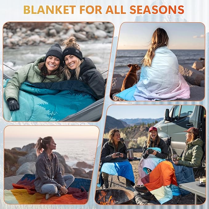 Camping Blanket Packable Down Alternative Puffy Outdoor Blankets Lightweight Water-Resistant Compact Outdoor Blanket for Airplane Travel Picnic Stadium Hiking Party Cold Weather 55x78.8