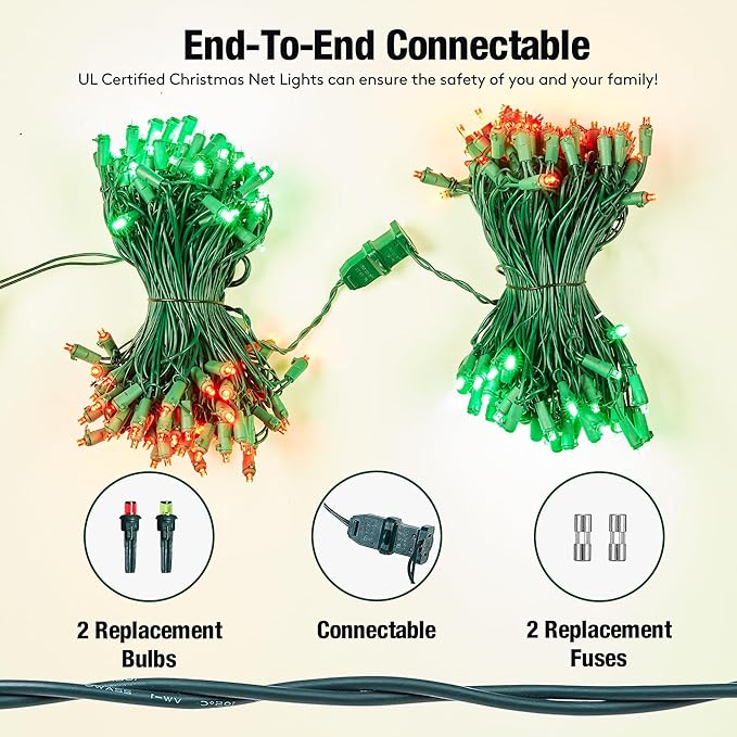 Led Red and Green Christmas Net Lights Outdoor Christmas Bushes Lights 120Led 6ftx5ft Connectable Outdoor Indoor Mesh Net Lighting for Xmas Holiday Garden Lawn Shrubs Trees Bushes Decorations