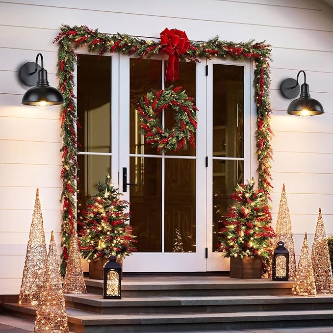 Outdoor Wall Sconce 2 Pack Exterior Waterproof Farmhouse Barn Light Fixture Black Garage Wall Lantern Anti-Rust Front Porch Lamp