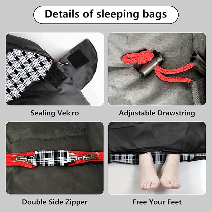 ShinHye Double Sleeping Bag for Adults with 2 Pillows Camping Sleeping Bags Flannel Cotton 2 Person Sleeping Bags XXL Queen Size Sleeping Bag for Cold Weather
