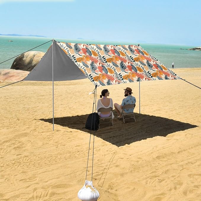 Camping Sun Shelters Tropical Leaves Pattern Print Beach Canopy 126 * 110.2in