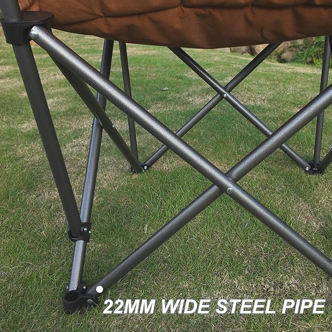 Oversized Camping Chairs for Adults Heavy Duty Padded Outdoor Folding Lawn Chair XL Camp Chair for Outside Sports Beach Fishing Garden Supports 500lbs Brown