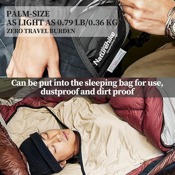 Naturehike Ultralight Sleeping Bag Liner with Carry Bag Compact Adult Sleep Sack Portable High Elasticity Travel Sheets for Hotels Backpacking Business Trips Camping Machine Washable