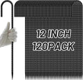 AAGUT Rebar Stakes 12 Inch 120 Pack J Hook Premium Black Coated Ground Garden Anchors Heavy Duty Superior Rust Resistance Chain Link Fence Stakes for Camping Tent Inflatables Lawn Decor