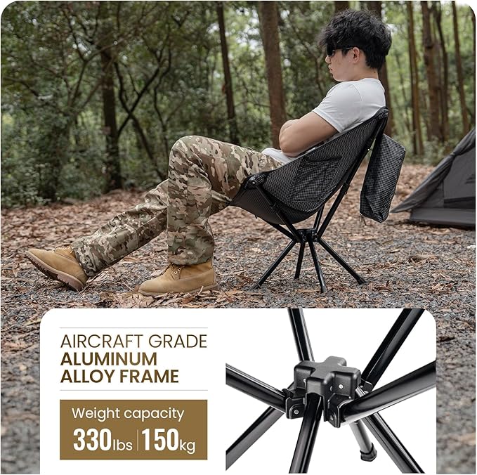 ONETIGRIS Forrest Camping Chair Set Up in Seconds Lightweight Folding Chair for Backpacking Hiking Beach Lawn Travel Support 330 lbs