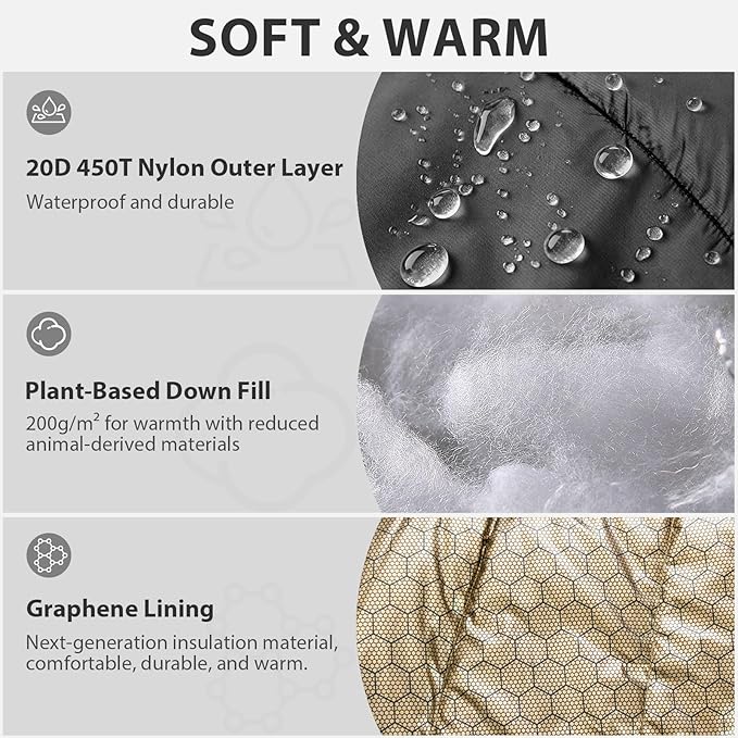 GEERTOP Portable Mummy Sleeping Bag with Graphene Lining for Adults Cold Weather 27°F to 40°F Lightweight &amp Water-Resistant Warm Compact for Camping Backpacking Hiking