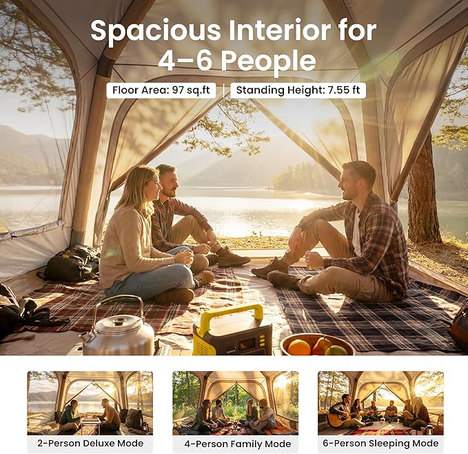 ABORON 2/6/8/10/12 Person Inflatable Camping Tent Easy Setup Blow Up Tent with Hand Pump PU3000mm Waterproof &amp Breathable 4 Season Glamping Tent for Outdoor Camping