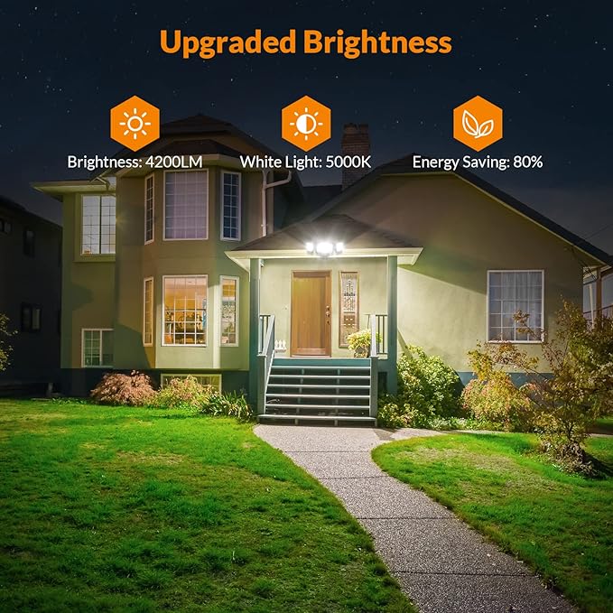 LEPOWER 42W Flood Lights Outdoor - 4200LM Bright LED Security Lights Outdoor with 3 Heads Switch Controlled Exterior Flood Light &amp 220° Wide Angle IP65 Waterproof for Garage Yard Porch (Black)