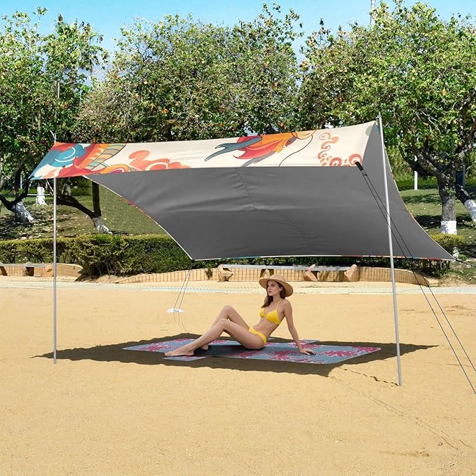 Chinese Dragon Camping Sun Shelter Beach Tent Portable Beach Sun Shade Outdoor Canopy for Camping Trips Fishing Picnic